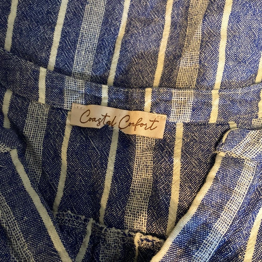 Coastal Comfort Striped Denim Blue and White Blouse - Picture 2 of 5